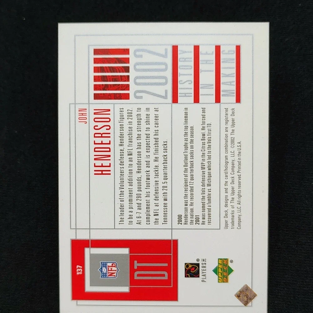 2002 Upper Deck‎ Piece Of History in the Making 287/2002 John Henderson #137
